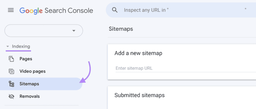 find sitemaps bar in google search console