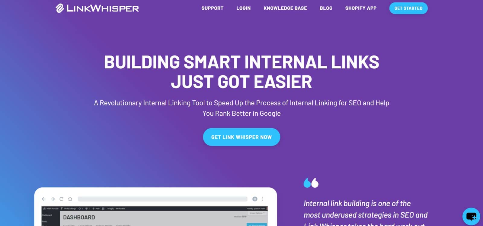 Link Whisper WordPress plugin dashboard showing internal link suggestions in the editor.