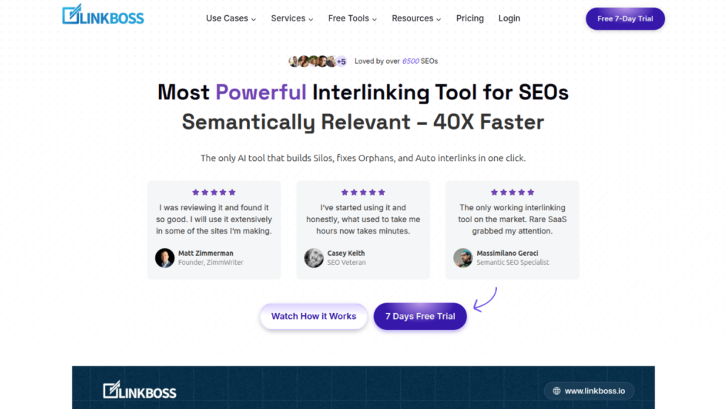 linkboss homepage snapshot