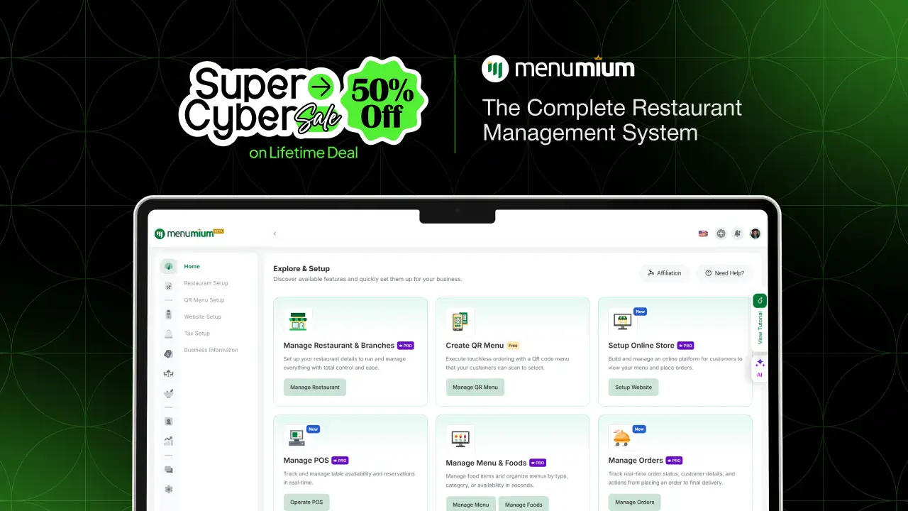 Screenshot of Menumium restaurant management dashboard on WordPress.