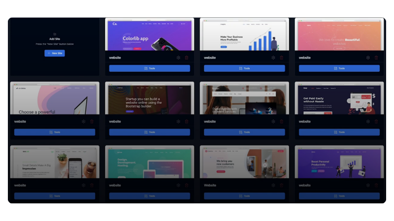 Screenshot of LinkBoss dashboard showing analytics and website management tools.