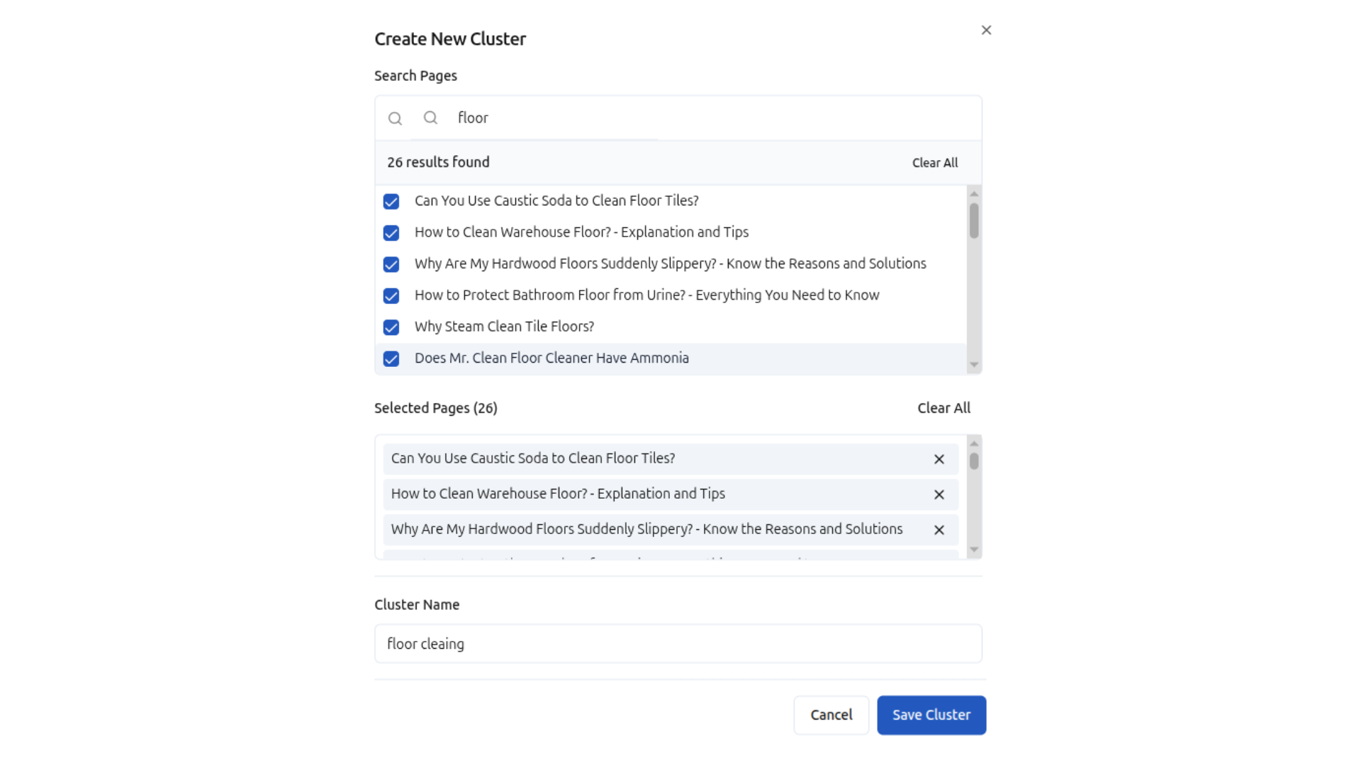Creating new cluster for visualization in site visualizer