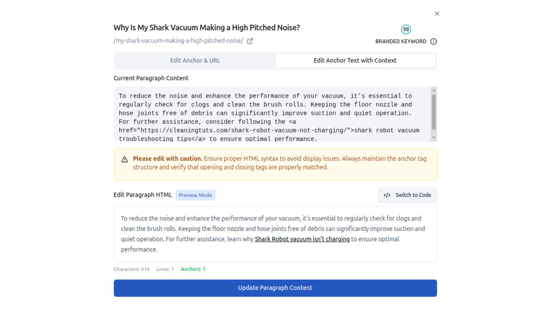 Contextual Anchor Text Editor