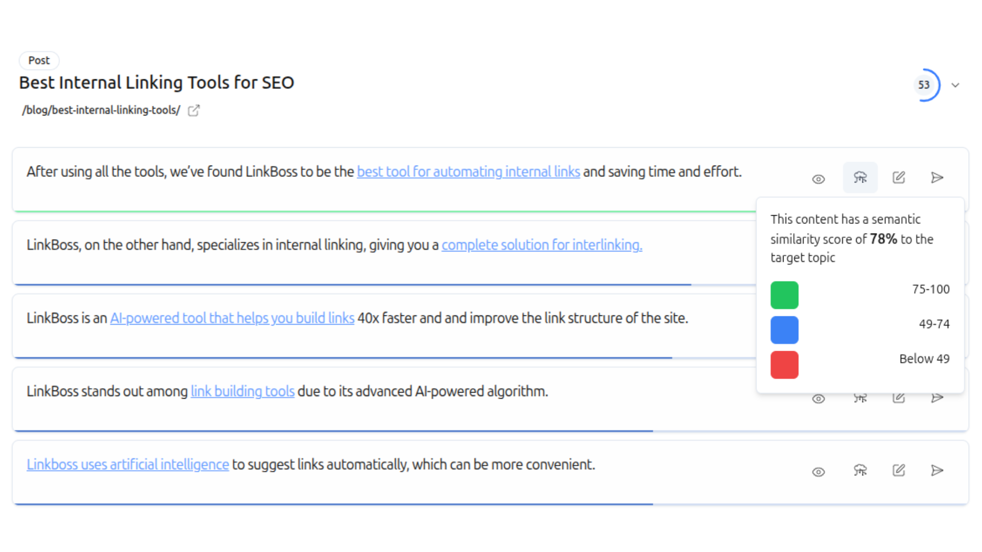 Semantic Similarity Scoring for Internal Links