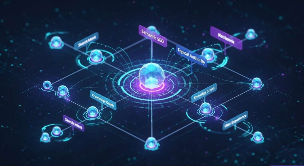 Visual representation of semantic SEO and topical authority connections.