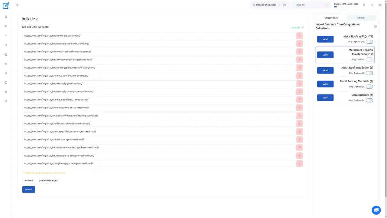 Importing topic cluster URLs into LinkBoss Bulk 2.0