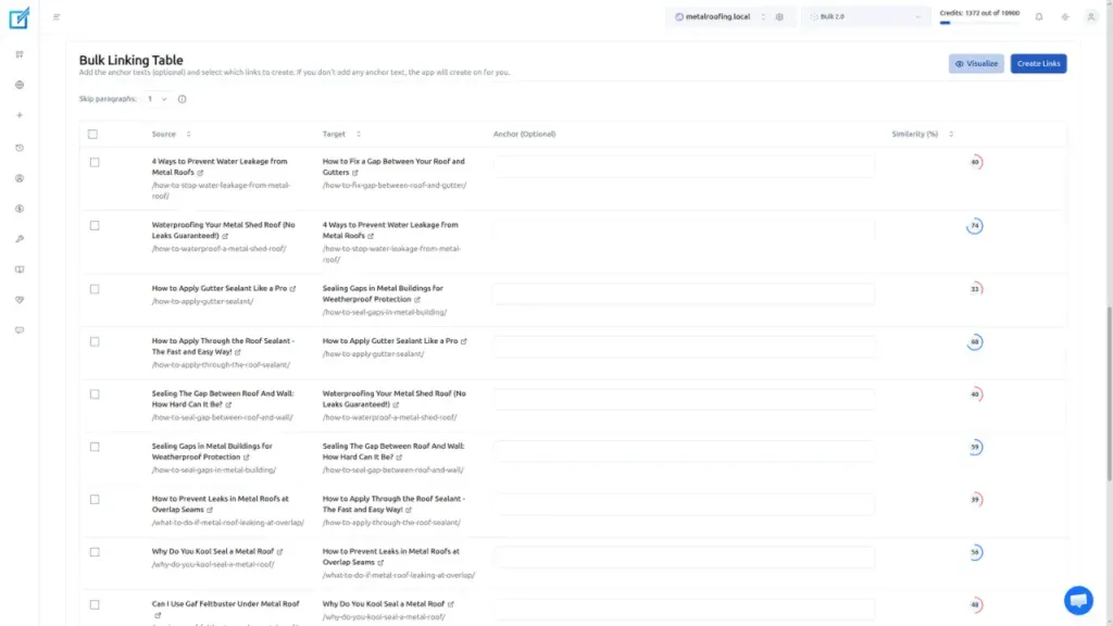 Suggested internal links generated by LinkBoss after clicking the Suggest Links button
