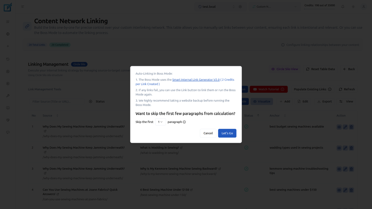 Skip Initial Paragraph Settings for Link Insertion inside Boss Mode of LinkBoss