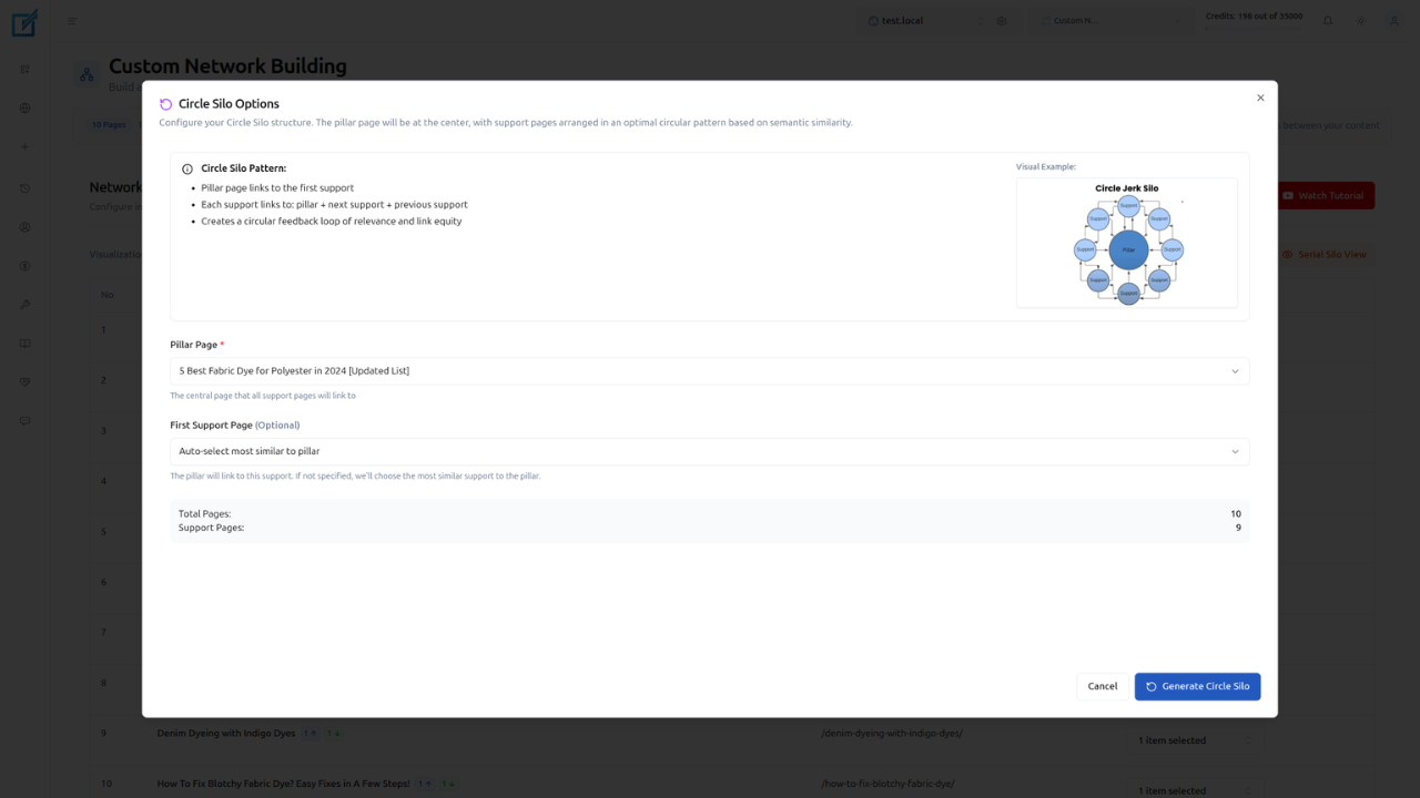 Circle Silo Settings for Custom Network Circle Silo Preset