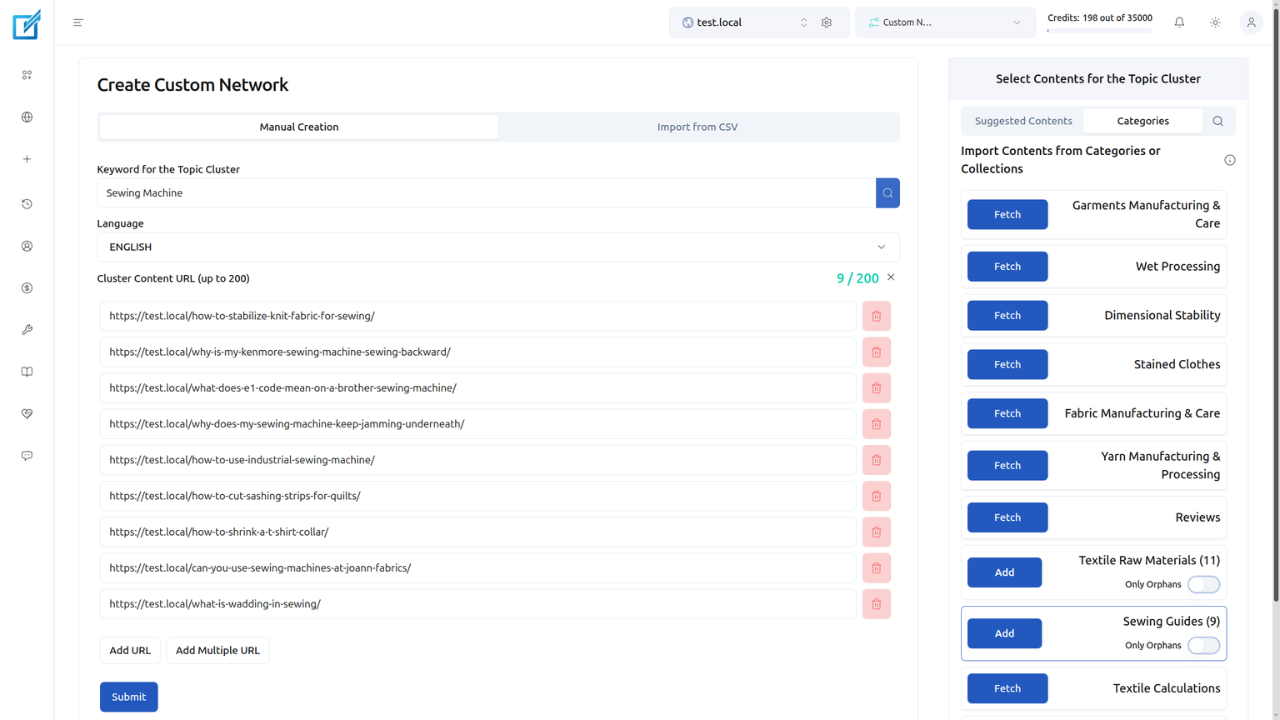 Importing Content URLs from Categories tab for the topic cluster