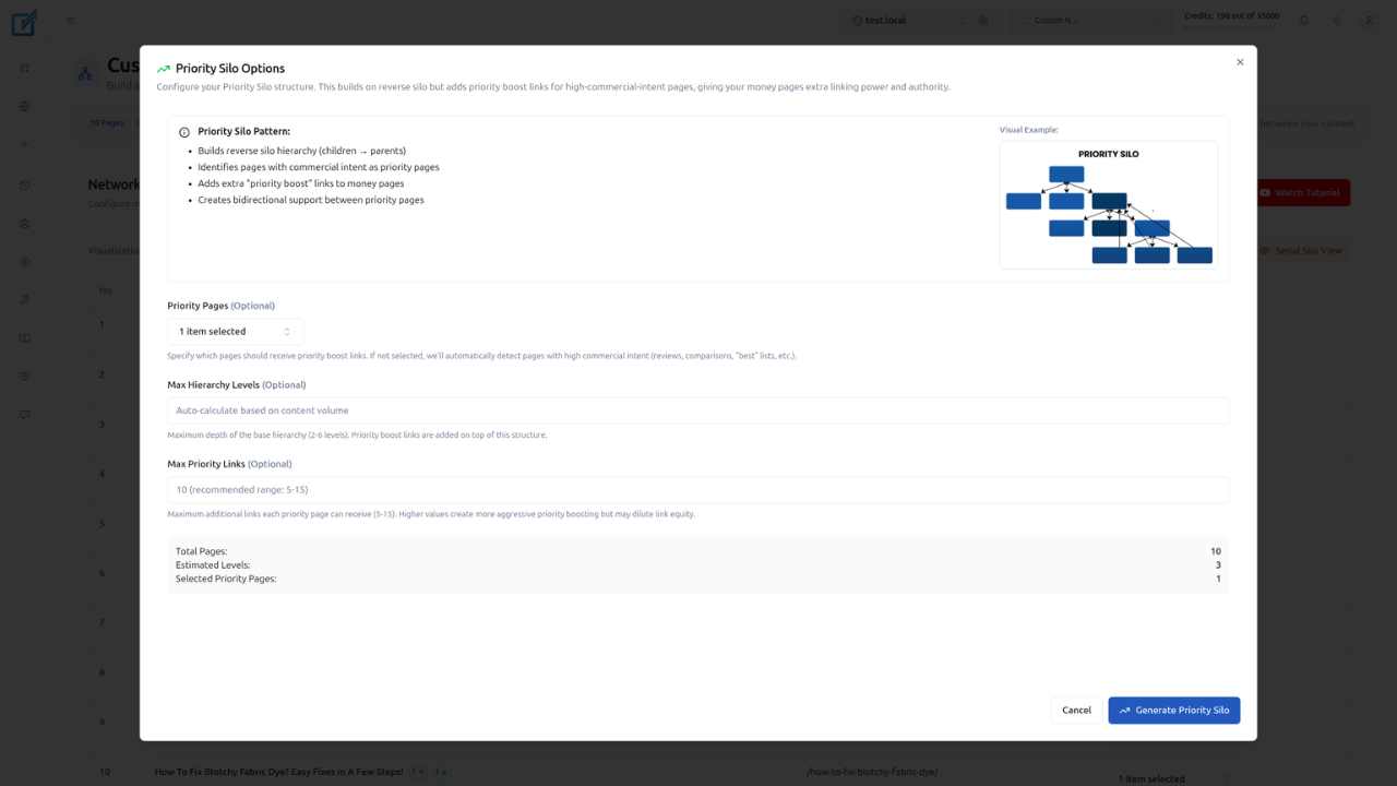 Priority Silo Settings for Custom Network Priority Silo Preset