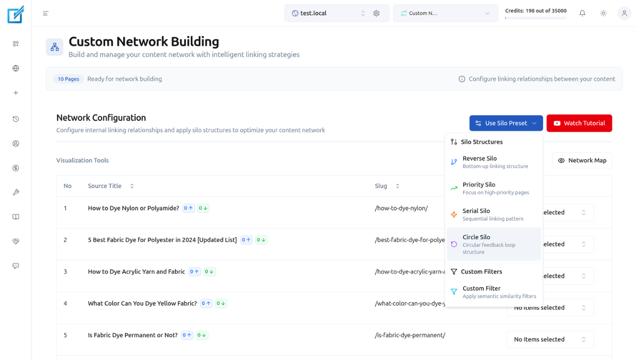 Selecting Circle Silo Preset from LinkBoss Custom Network tool