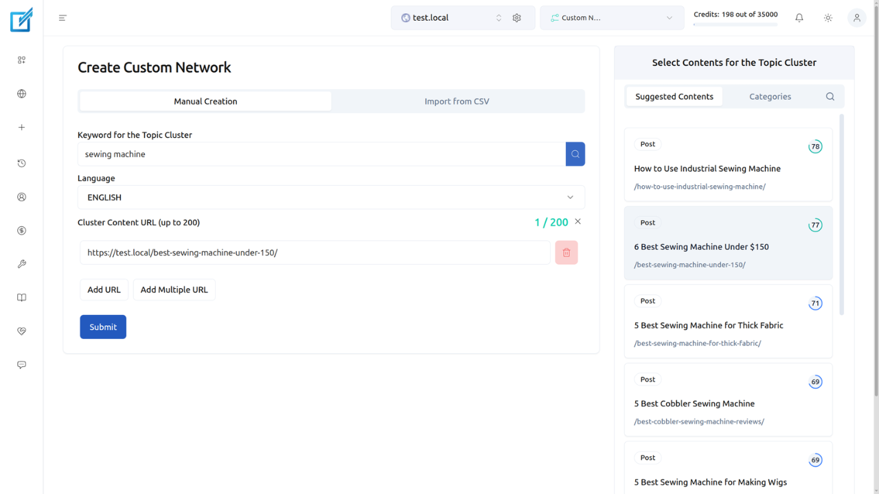 Selecting Content URLs from suggestions for the topic cluster