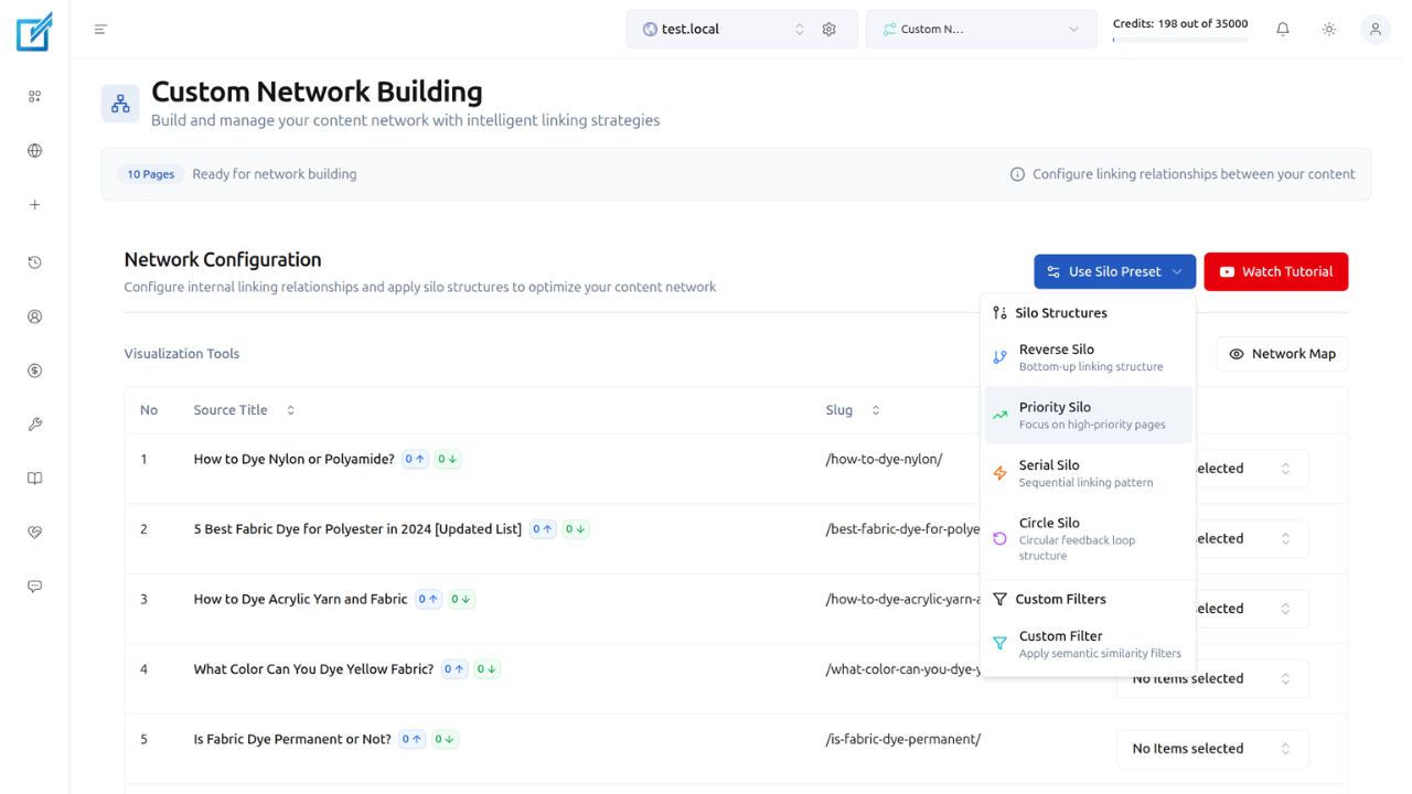 Selecting Priority Silo Preset from LinkBoss Custom Network tool